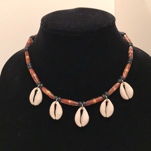 Cowrie shell and bead necklace